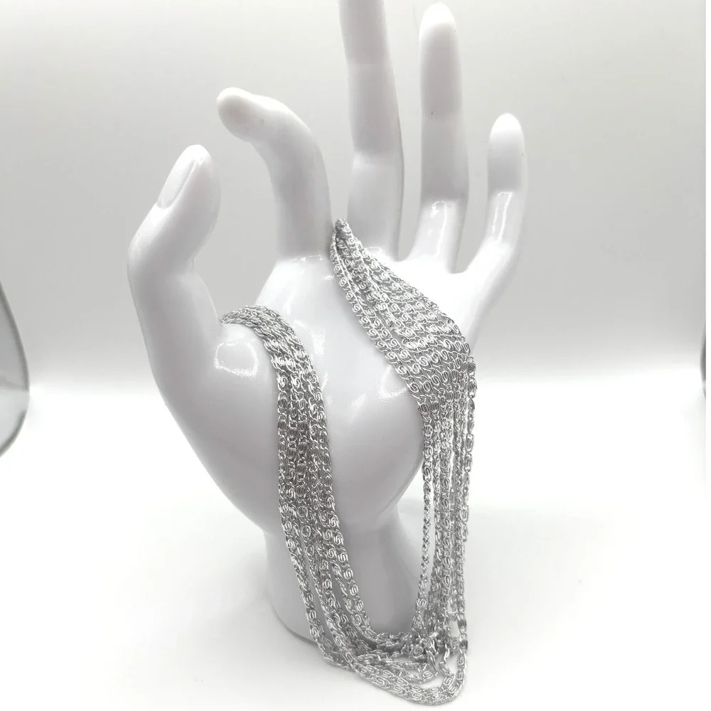 Sarah Coventry Vintage Silver‎ Tone 7 Strand Textured Link Chain Necklace 17.5